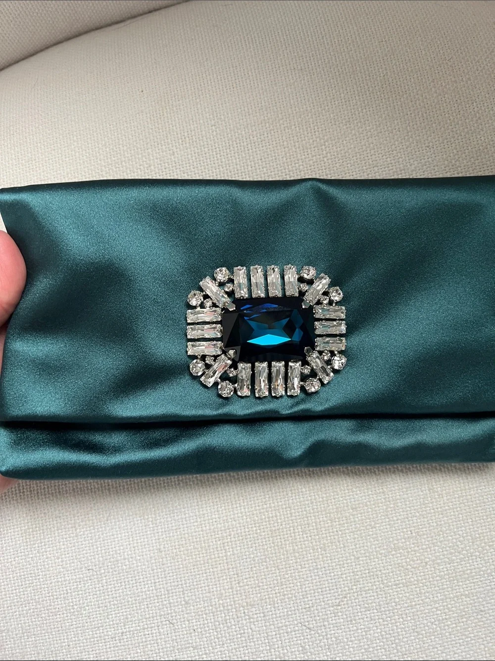 Jimmy Choo Teal Satin Crystal-Embellished Clutch